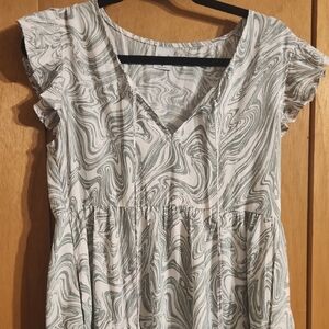 Cozy Casual Swirl Print Midi Dress - Gray and White